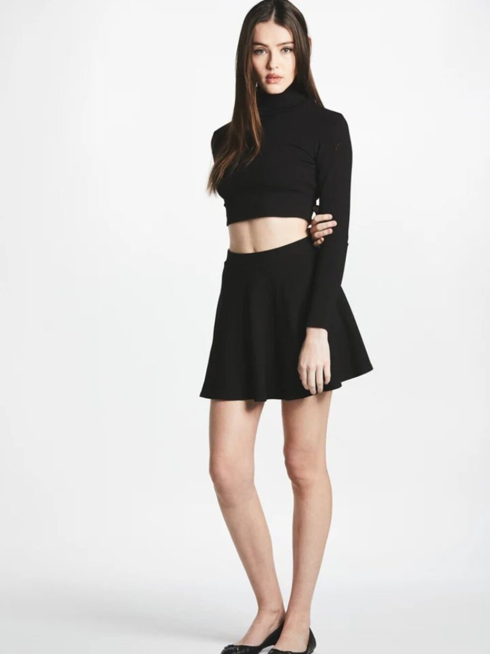New Tags L' Ecole Des Femmes Manara Long Sleeve Turtleneck Black Crop Top, S